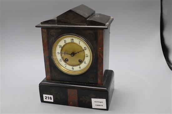 A Victorian slate mantel clock, height 28cm